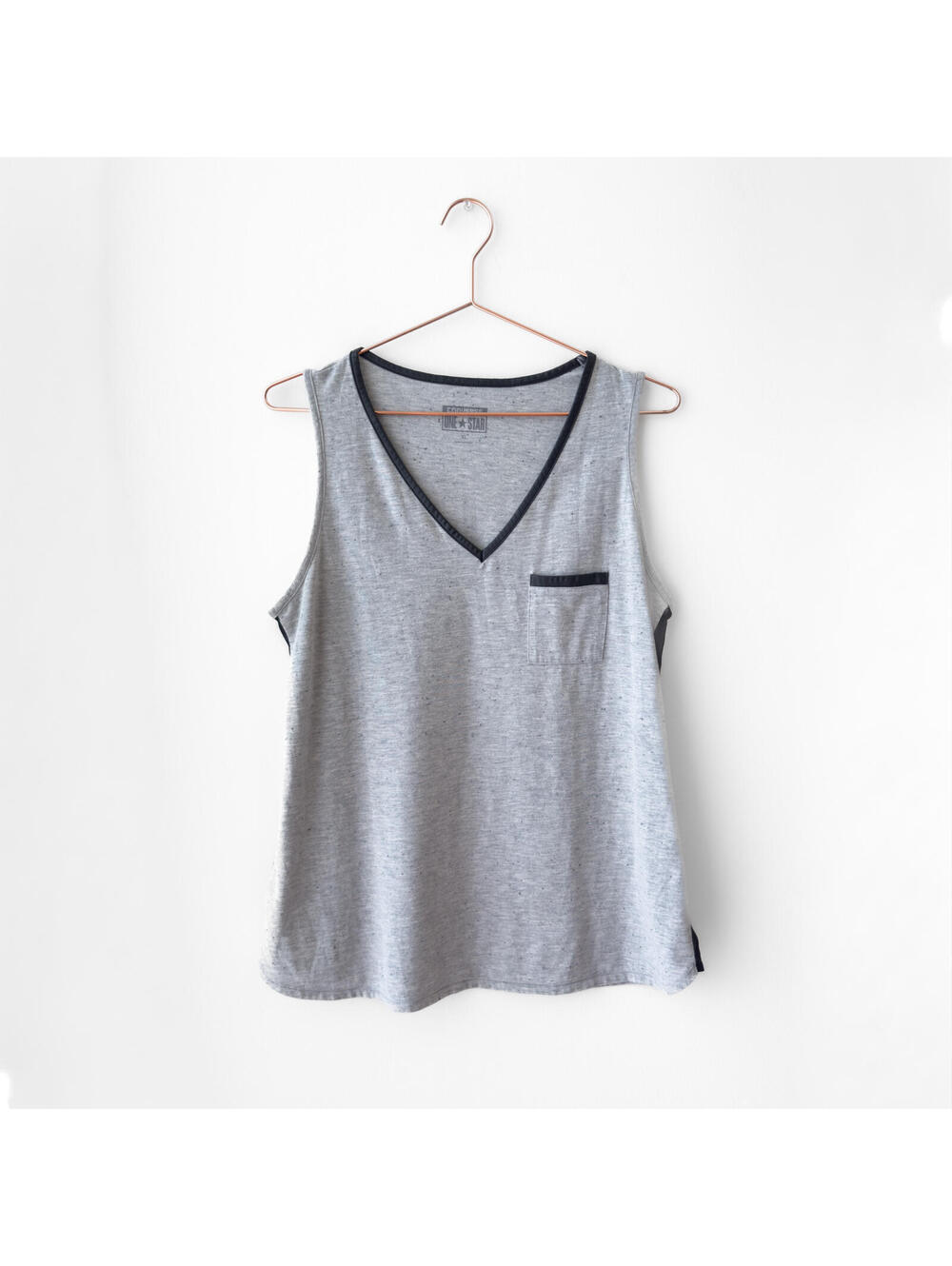 Converse One Star Grey Faux Leather Trim V-Neck Tank Top Size XL